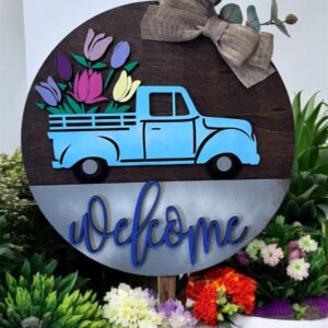 Retro truck with tulips, Welcome