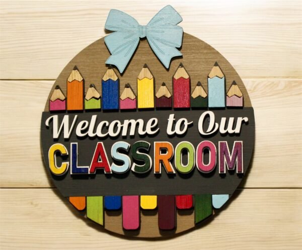 Welcome to our classroom sign - crayons pencils