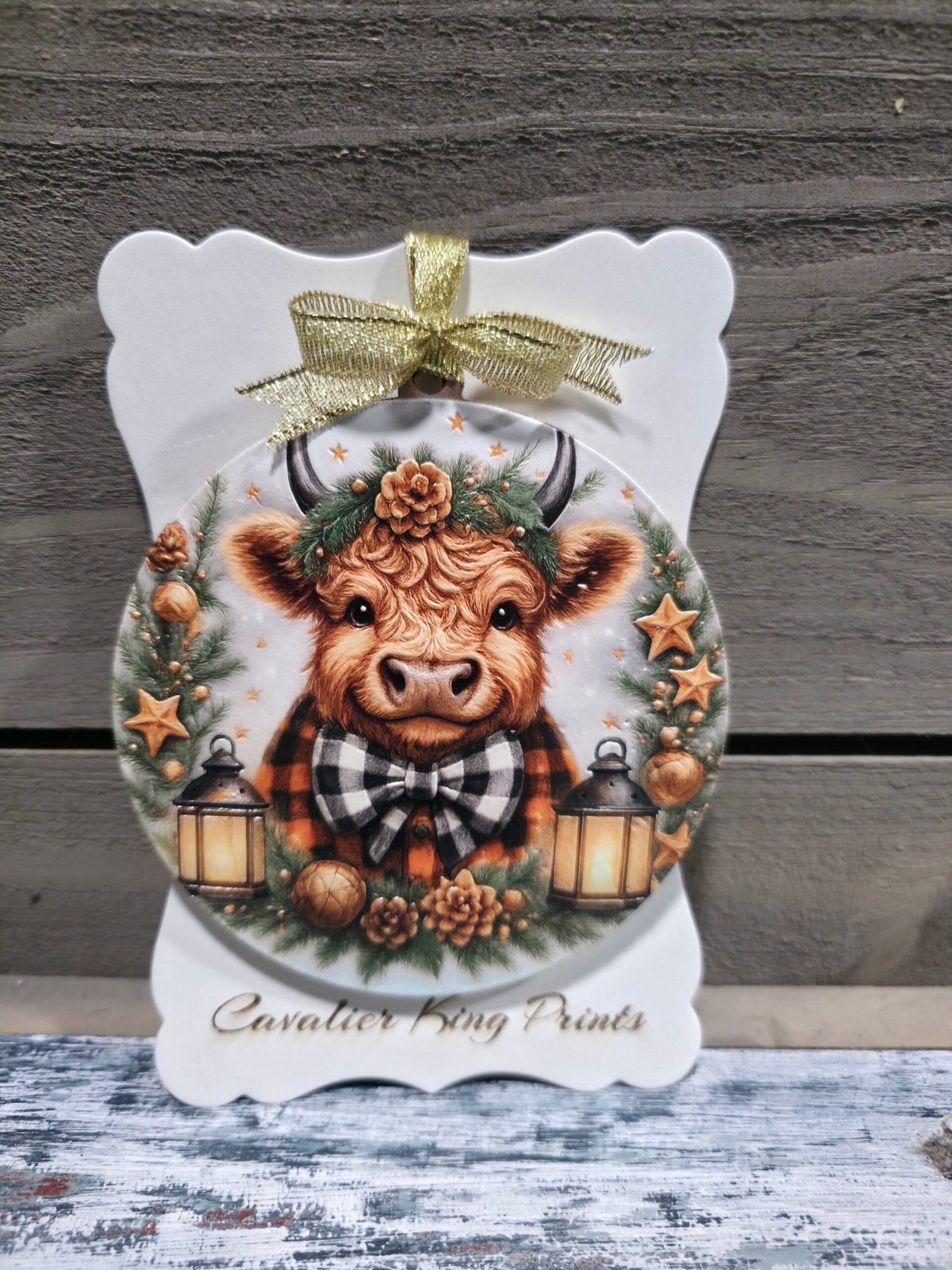4 inch Christmas Highland Cow Ornament